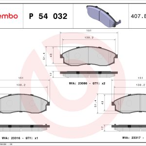 Placute frana MITSUBISHI L200 (K7_T, K6_T, K5_T) 2.5 TD 4WD (K74T) diesel 133 cai BREMBO P 54 032