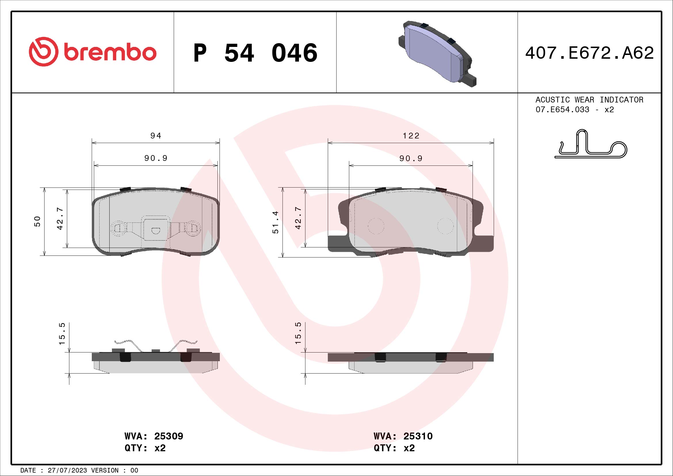 Placute frana MITSUBISHI COLT Caseta/ Hatchback (Z3_V) 1.5 DiD diesel 95 cai BREMBO P 54 046