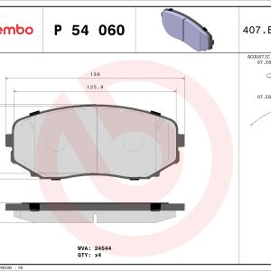 Placute frana MITSUBISHI OUTLANDER III (GG_W, GF_W, ZJ, ZL, ZK) 2.4 Hybrid 4WD benzina/elector 224 cai BREMBO P 54 060