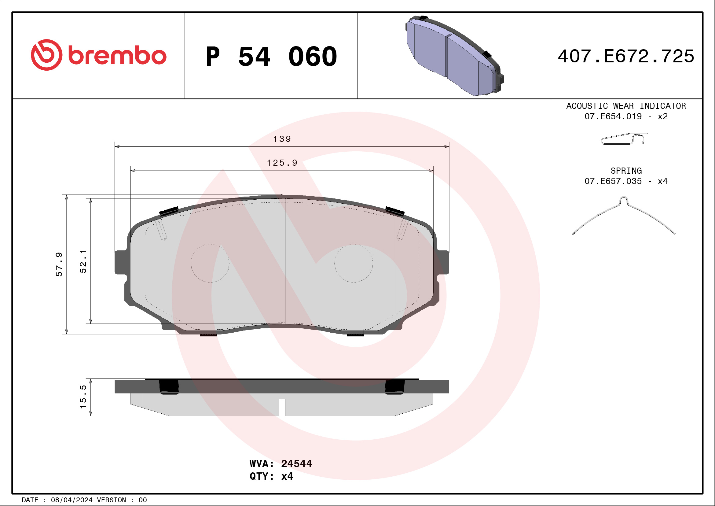 Placute frana MITSUBISHI ECLIPSE CROSS (GK_, GL_) 1.5 T-Mivec 4WD benzina 163 cai BREMBO P 54 060