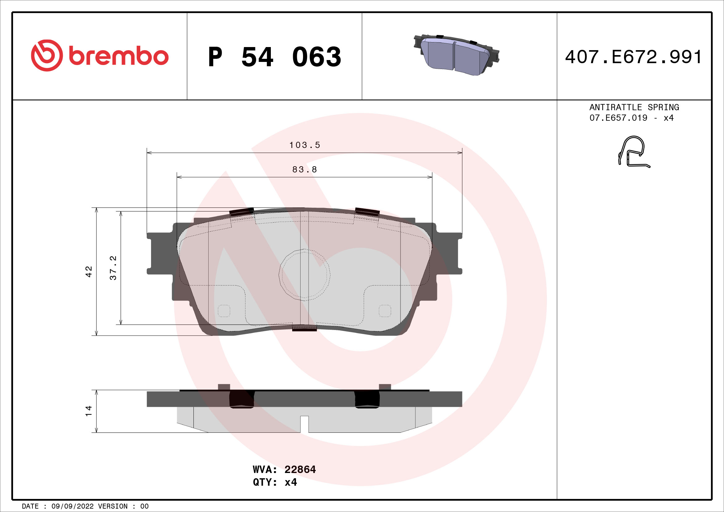 Placute frana MITSUBISHI OUTLANDER III Van (GF_W, GG_W) Hybrid 4WD (GG3W) benzina/elector 208 cai BREMBO P 54 063