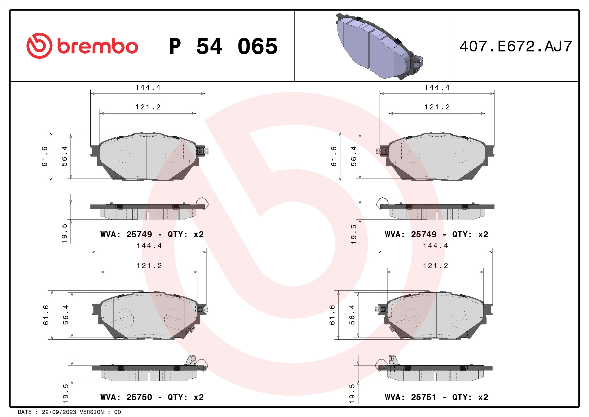 Placute frana MITSUBISHI Canter (FE5, FE6) VI 713 ECO HYBRID diesel 131 cai BREMBO P 54 065