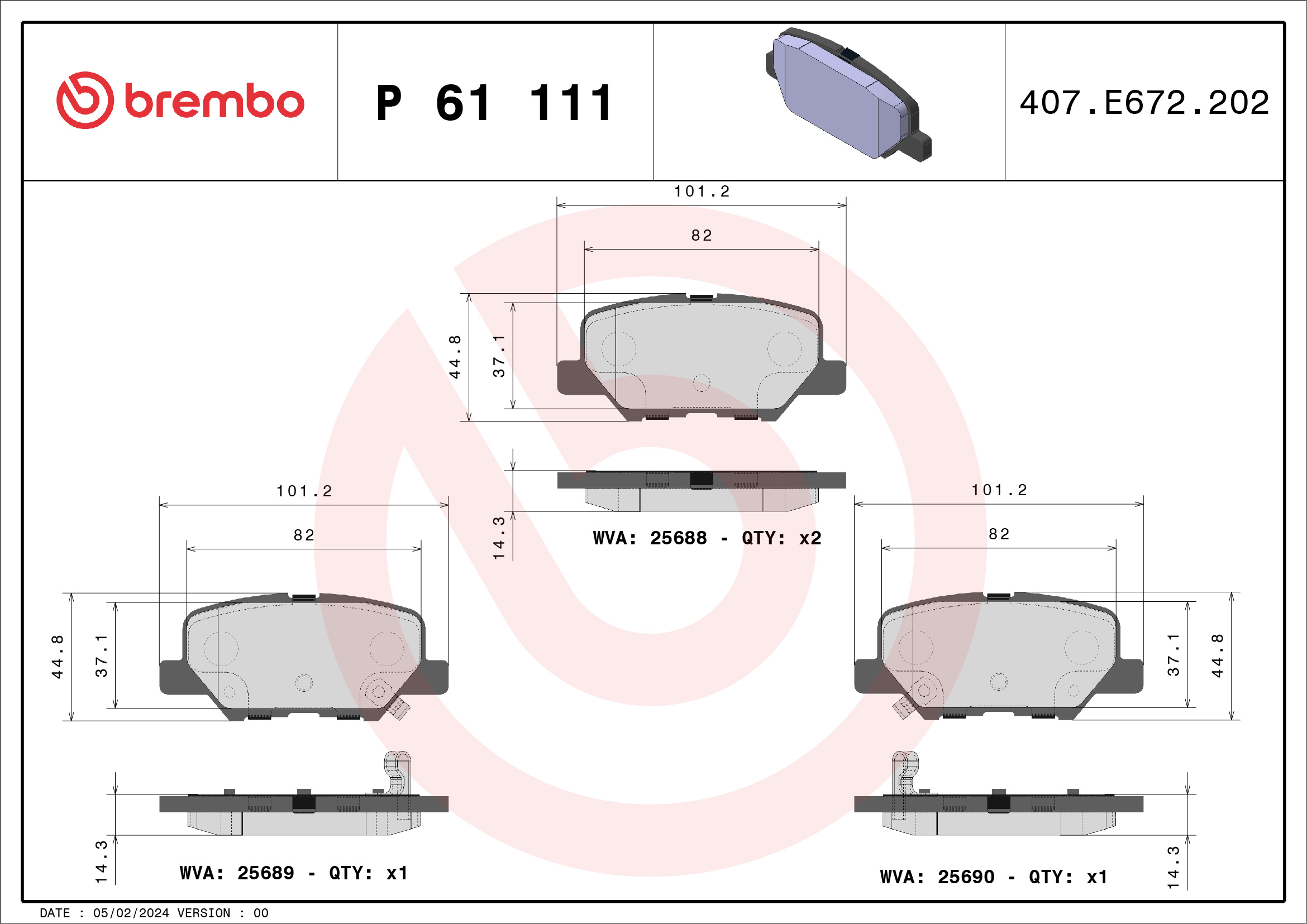 Placute frana MITSUBISHI ASX (GA_W_) 1.8 DI-D (GA6W) diesel 116 cai BREMBO P 61 111