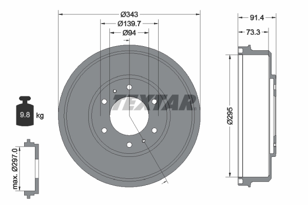 Tambur frana MITSUBISHI L200 / TRITON (KA_T, KB_T) 2.5 DI-D (KA4T) diesel 178 cai TEXTAR 94035300