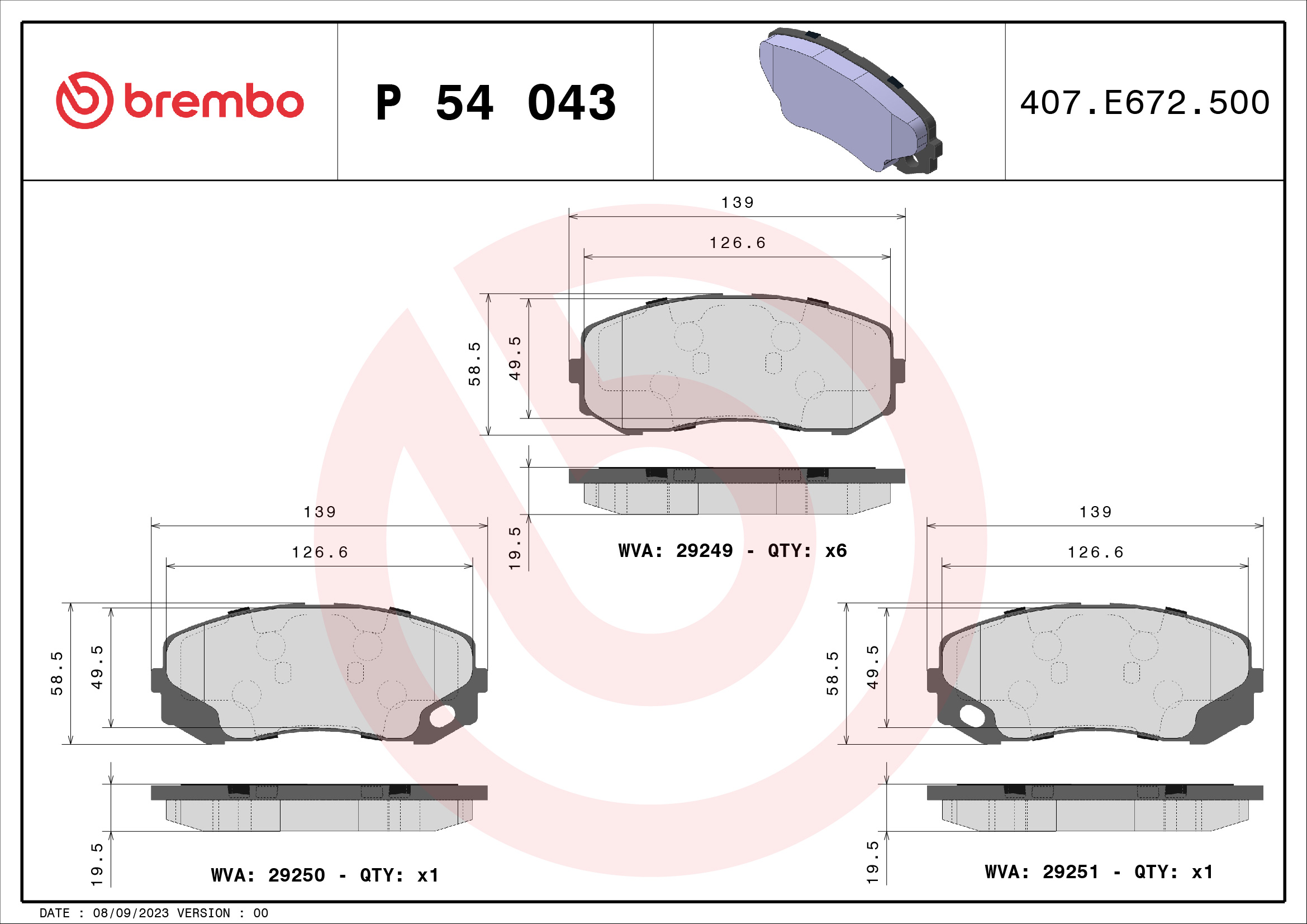 Set placute frana BREMBO P54043 – MITUBISHI | AutoRival