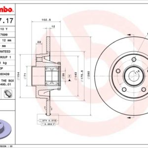 Disc frana OPEL VIVARO A caroserie (X83) 2.0 CDTI (F7) diesel 114 cai BREMBO 08.9597.17