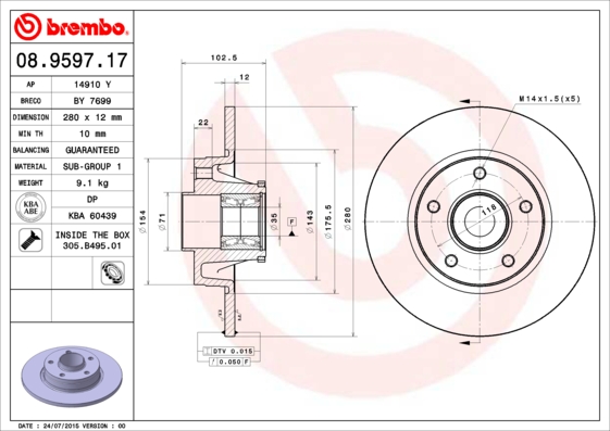 Disc frana OPEL VIVARO A bus (X83) 2.0 CDTI (F7, J7, A07) diesel 114 cai BREMBO 08.9597.17