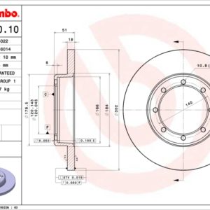 Disc frana OPEL MOVANO B platou / sasiu (X62) 2.3 CDTI RWD (EV, HV, UV) diesel 131 cai BREMBO 08.A650.10