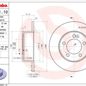 Disc frana OPEL MOVANO B platou / sasiu (X62) 2.3 CDTI RWD (EV, HV, UV) diesel 131 cai BREMBO 08.A651.10