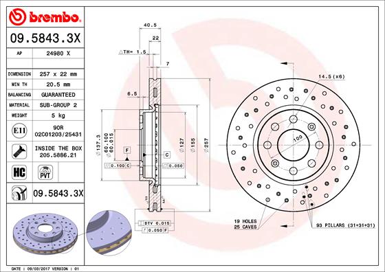 Disc frana OPEL ADAM (M13) 1.0 benzina 115 cai BREMBO 09.5843.3X