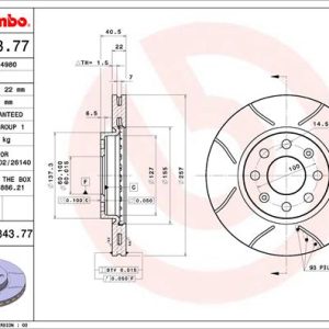 Disc frana OPEL ADAM (M13) 1.4 LPG Benzina/Autogaz (GPL) 87 cai BREMBO 09.5843.77