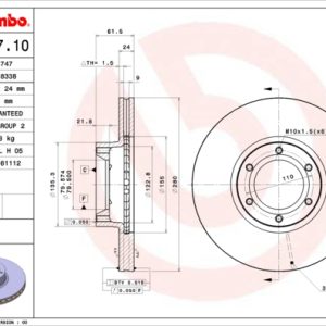 Disc frana OPEL MOVANO A bus (X70) 3.0 DTi (JD) diesel 136 cai BREMBO 09.7717.10