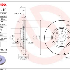 Disc frana OPEL COMBO Tour 1.7 DI 16V diesel 65 cai BREMBO 09.8601.11