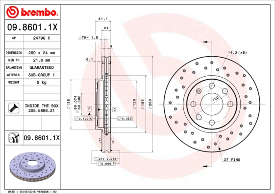 Disc frana OPEL COMBO Autoutilitara/limuzina spatioasa 1.3 CDTI 16V diesel 75 cai BREMBO 09.8601.1X