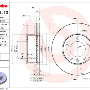 Disc frana OPEL MOVANO A bus (X70) 2.5 DTi (JD) diesel 99 cai BREMBO 09.9080.10