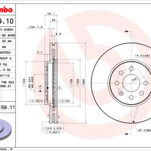 Disc frana OPEL COMBO Tour 1.7 DTI 16V diesel 75 cai BREMBO 09.9159.11