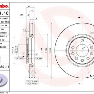 Disc frana OPEL ADAM (M13) 1.4 S benzina 150 cai BREMBO 09.9369.11