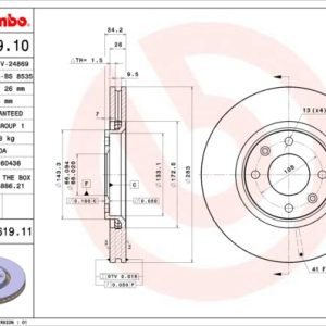 Disc frana OPEL MOKKA 1.2 (76) benzina 101 cai BREMBO 09.9619.11