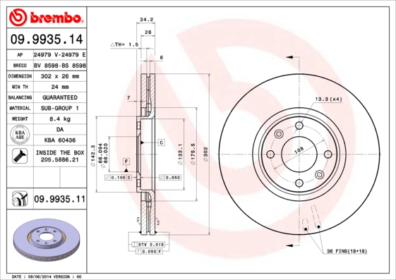 Disc frana OPEL MOKKA MOKKA-e (76) electric 136 cai BREMBO 09.9935.14