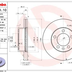Disc frana OPEL MOVANO B platou / sasiu (X62) 2.3 CDTI FWD (EV, HV, UV) diesel 179 cai BREMBO 09.B633.10