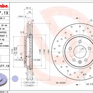 Disc frana OPEL CASCADA (W13) 1.6 (67) benzina 136 cai BREMBO 09.C377.1X