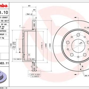 Disc frana OPEL MOVANO C caroserie (U9) 2.2 D diesel 165 cai BREMBO 09.C663.11