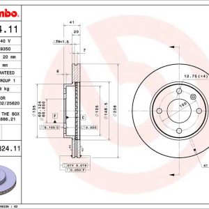 Disc frana OPEL KARL (C16) 1.0 benzina 75 cai BREMBO 09.C824.11