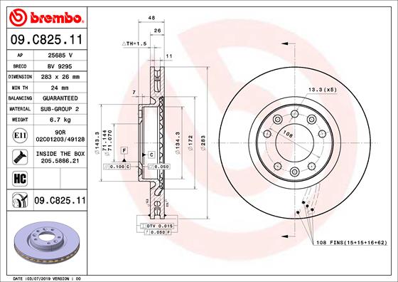 Disc frana OPEL COMBO Autoutilitara/limuzina spatioasa (K9) Combo-e electric 136 cai BREMBO 09.C825.11