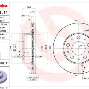 Disc frana OPEL MOVANO C platou / sasiu (U9) 2.2 D diesel 165 cai BREMBO 09.D018.11