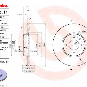 Disc frana OPEL KARL (C16) 1.0 LPG Benzina/Autogaz (GPL) 73 cai BREMBO 09.E032.11