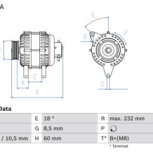 Alternator OPEL COMBO Tour 1.7 CDTI 16V diesel 101 cai BOSCH 0 986 048 301