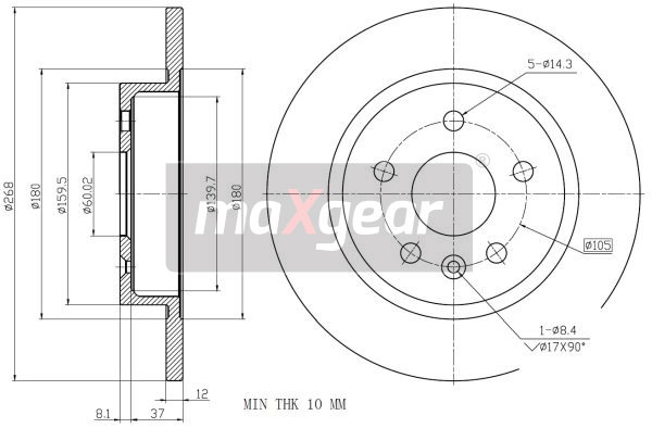 Disc frana OPEL MOKKA / MOKKA X (J13) 1.4 (_76) benzina 120 cai MAXGEAR 19-2333