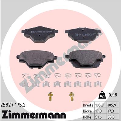 Placute frana OPEL GRANDLAND / GRANDLAND X (A18, P1UO) 2.0 D (75) diesel 177 cai ZIMMERMANN 25827.175.2