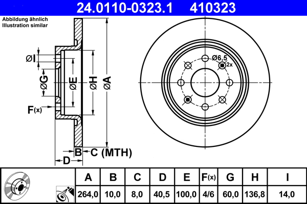 Disc frana OPEL ADAM (M13) 1.4 LPG Benzina/Autogaz (GPL) 87 cai ATE 24.0110-0323.1