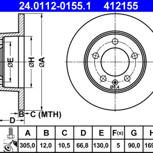 Disc frana OPEL MOVANO A bus (X70) 2.5 CDTI (JD) diesel 146 cai ATE 24.0112-0155.1