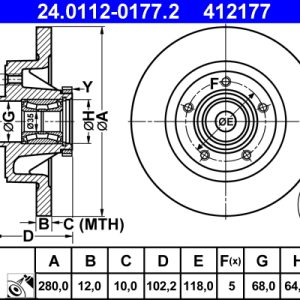 Disc frana OPEL VIVARO A bus (X83) 2.0 CDTI (F7, J7, A07) diesel 114 cai ATE 24.0112-0177.2