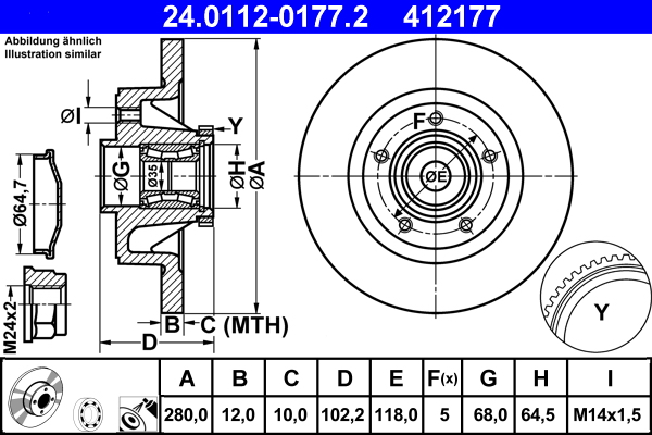 Disc frana OPEL VIVARO A bus (X83) 2.0 CDTI (F7, J7, A07) diesel 114 cai ATE 24.0112-0177.2