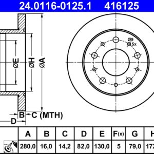 Disc frana OPEL MOVANO C caroserie (U9) MOVANO-e electric 136 cai ATE 24.0116-0125.1