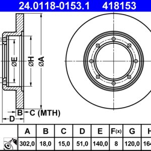 Disc frana OPEL MOVANO B platou / sasiu (X62) 2.3 CDTI RWD (EV, HV, UV) diesel 131 cai ATE 24.0118-0153.1