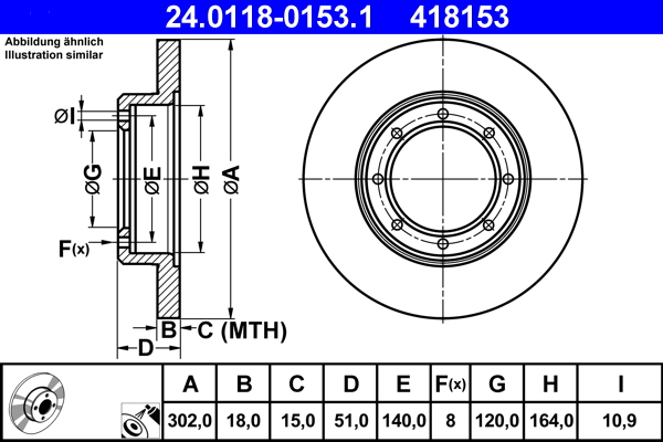Disc frana OPEL MOVANO B platou / sasiu (X62) 2.3 CDTI RWD (EV, HV, UV) diesel 131 cai ATE 24.0118-0153.1