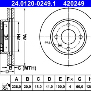 Disc frana OPEL KARL (C16) 1.0 benzina 73 cai ATE 24.0120-0249.1