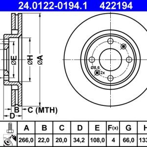 Disc frana OPEL MOKKA 1.5 (76) diesel 110 cai ATE 24.0122-0194.1
