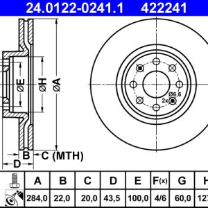 Disc frana OPEL ADAM (M13) 1.0 benzina 115 cai ATE 24.0122-0241.1