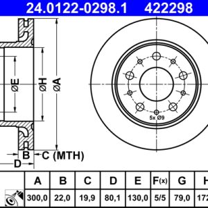 Disc frana OPEL MOVANO C platou / sasiu (U9) 2.2 D diesel 120 cai ATE 24.0122-0298.1