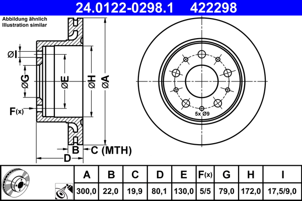 Disc frana OPEL MOVANO C platou / sasiu (U9) 2.2 D diesel 140 cai ATE 24.0122-0298.1