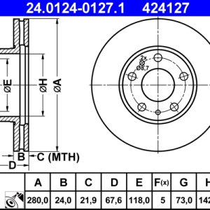 Disc frana OPEL MOVANO C platou / sasiu (U9) 2.2 D diesel 140 cai ATE 24.0124-0127.1