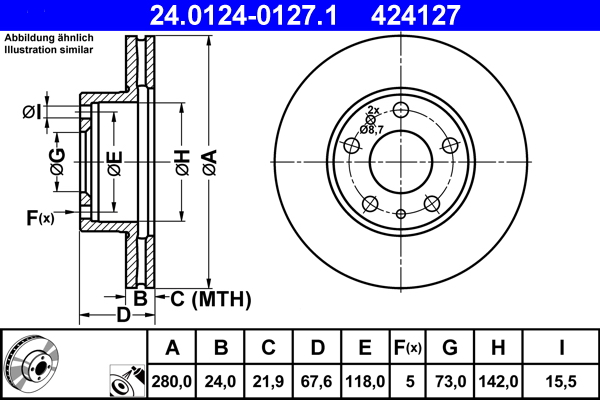 Disc frana OPEL MOVANO C caroserie (U9) 2.2 BlueHDi 180 diesel 180 cai ATE 24.0124-0127.1