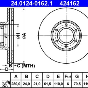 Disc frana OPEL MOVANO A platou / sasiu (X70) 3.0 DTI (ED, HD, UD0, UD4) diesel 136 cai ATE 24.0124-0162.1