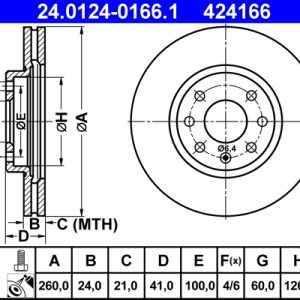 Disc frana OPEL COMBO Autoutilitara/limuzina spatioasa 1.7 DI 16V diesel 65 cai ATE 24.0124-0166.1