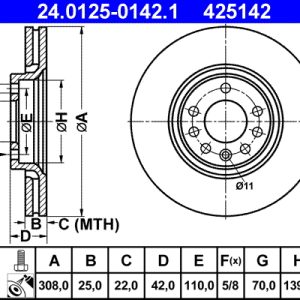 Disc frana OPEL ADAM (M13) 1.0 benzina 90 cai ATE 24.0125-0142.1